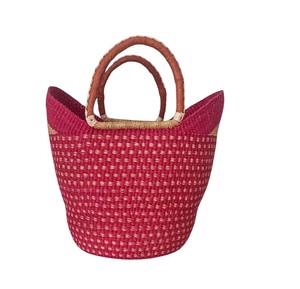 Sac de plage en paille rouge à motif à pois, avec poignée en cuir marron, style hirondelle, tissé en jonc de mer, sac fourre-tout, style été, mode, OEM - Product Image 1