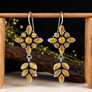 Bulk Price Vintage <b>Oxidized</b> Silver Brass Flower Bezel Setting Drop Earring Women Boho Wedding Handmade Jewelry Manufacture - Product Image 1