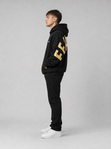 Sudadera con Capucha Negra para Hombre, Estampado de Letras en Dorado, Estilo Casual Urbano, Fabricante Personalizado, MOQ Bajo - Product Image 5