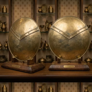 Escudo Histórico Helenístico Argivense, Escudo Espartano Griego Medieval de Latón con Base de Madera para Decoración del Hogar y Coleccionismo - Product Image 2