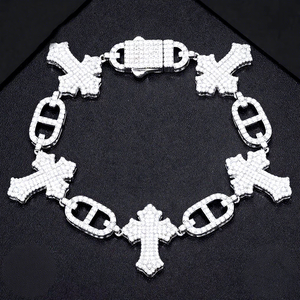 Bracelet chaîne Urban Cross Link en or avec diamants de laboratoire pavés certifiés IGI, style Iced Out, pour femme, audacieux, streetwear - Product Image 3