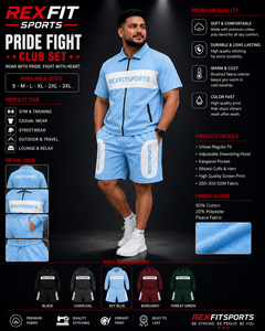 REXFIT SPORTS 2026 Conjunto Deportivo para Hombre, Azul Cielo, Algodón y Poliéster, Manga Corta, Chaqueta con Cierre Completo y Pantalones Cortos, Ropa Deportiva Casual - Product Image 1