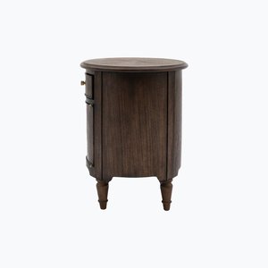 Mesa de Noche de Madera de Teca en Tono Nogal Oscuro, Gabinete de Almacenamiento Tipo Tambor con un Cajón - Product Image 3