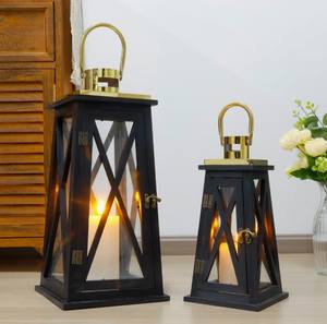 Farol Cuadrado de Madera Hecho a Mano con Tapa Metálica, Portavelas Antiguo para Decoración del Hogar, Bodas, Navidad y Pascua - Product Image 5