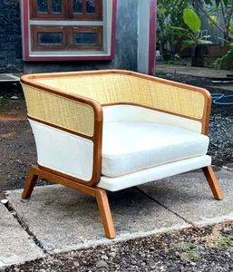 Sillón Moderno de Madera Maciza con Detalles en Ratán, Sillón Acolchado para Sala de Estar, Recepción de Hotel - Product Image 1