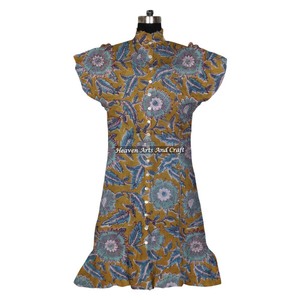 2026 Women's Cotton Bohemian Printed <b>Dress</b> Block Print <b>Dress</b> Top Free Size Sweet Style For Beach - Product Image 4