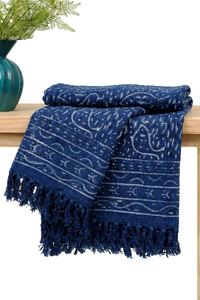 Plaid en coton de luxe imprimé au bloc indigo pour la décoration intérieure, vente en gros de plaids pour la décoration du salon - Product Image 5