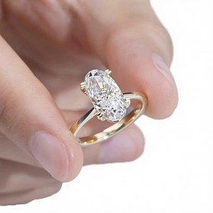 Anillo de Compromiso y Matrimonio de Diamante Cultivado en Laboratorio con Certificado IGI, Corte Ovalado de 1ct, Chapado en Rodio, Oro Amarillo de Lujo, Joyería Fina - Product Image 3