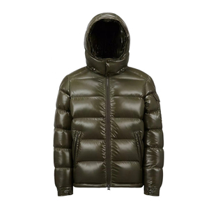 Veste matelassée pour homme, couleur vert olive, à capuche, col montant, fermeture éclair, rembourrée de duvet, coupe-vent, manteau d'hiver décontracté - Product Image 1