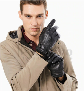 Gants en cuir de mouton véritable pour hommes, respirants, doublure en fausse fourrure, écran tactile, chauds pour l'automne et l'hiver - Product Image 5