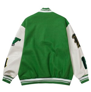 Veste universitaire verte pour homme avec patch brodé, style preppy, col rabattu, pour l'automne - Product Image 6