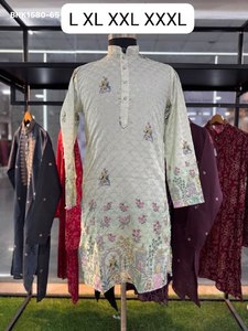 Premium Collection Rayon with Crochet Multi-Color work Nehru Collar Readymade <b>Kurta</b>-Raymond Cotton Payjama Supplier from India - Product Image 4