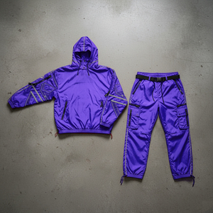 Conjunto de Chaqueta Cortavientos y Pantalones Deportivos de Nailon Personalizados, Traje Deportivo Ligero con Bloques de Color para Hombre - Product Image 4