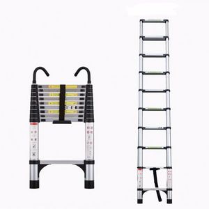 9.5 Foot Aluminum Button Telescopic Ladder with 2 Triangular Stabilizers and Hooks Multi-Purpose Ladder - Product Image 1