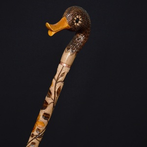 Canne de marche de luxe en bois sculpté à la main en forme de tête de canard, écologique, idéale comme cadeau de retraite - Product Image 1