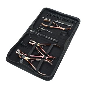 Kit d'outils professionnels pour extensions capillaires de salon, noir, avec applicateur de bandes adhésives, pince à sertir plate, pince à retirer les perles et pinces de sectionnement - Product Image 1