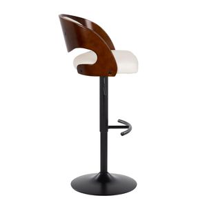 Tabouret de bar réglable Pino Mid Century Modern avec base pivotante en métal noir et bois de cerisier, revêtement en similicuir blanc et repose-pieds arrondi en forme de T - Product Image 3