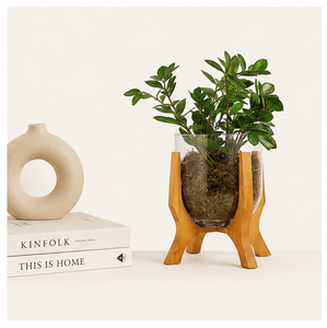 Support à plantes en bois moderne, fait main, en bois massif, pour plantes d'intérieur, pour salon, bureau, décoration de la maison, présentoir de table - Product Image 2
