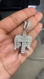 Colgante de Moissanita con Alas de Ángel y Cruz, Chapado en Rodio sobre Plata 925, Amuleto Religioso, Estilo Hip Hop Unisex - Product Image 3