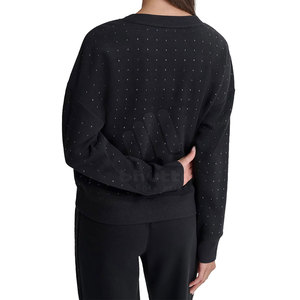 Sweat-shirt décontracté pour femme, style streetwear, avec strass et logo frontal, haut scintillant tendance, en promotion - Product Image 5