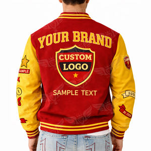 เสื้อแจ็คเก็ตวาร์ซิตี้แบบมีฮู้ดสั่งทำพิเศษ ปี 2026 สีแดงเหลือง แบบ Letterman Bomber Hoodie พร้อมโลโก้สั่งทำพิเศษ เสื้อโค้ทเบสบอลสไตล์สตรีทแวร์ - Product Image 2