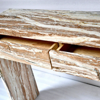 Table console en marbre travertin naturel avec tiroir, table d'entrée moderne de luxe pour villa, hôtel, salon