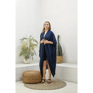 Womens <b>Navy</b> Blue Open Front Kimono <b>Cardigan</b> Long Sleeve Casual Loose Fit Beach Cover Up Kaftan Robe - Product Image 3