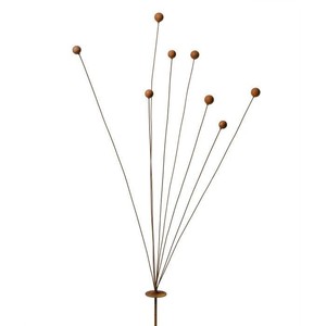 Piquet de jardin rustique en métal brun avec plusieurs embouts sphériques, sculpture décorative d'extérieur pour pelouse et aménagement paysager - Product Image 1