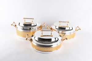 Premium Laser Cut Geometric Pattern Casserole with Open Hammered <b>Lid</b> Luxury Stainless Steel Hot Pot for Gourmet Serving - Product Image 5