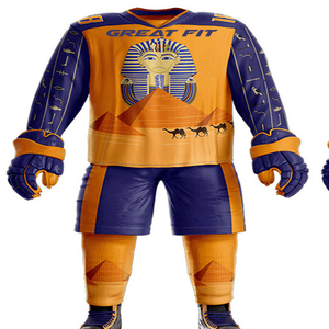 ELEGANT CORPORATION Conjunto de Uniforme de Hockey para Hombre, Diseño Egipcio Naranja y Azul, Impresión por Transferencia de Calor, Transpirable, 100% Poliéster, Adulto - Product Image 3