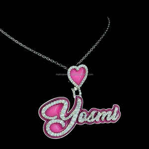 Personalizado Hip Hop Real S925 colgante de plata VVS D Moissanite diamante Color Rosa esmalte noche brillo letra colgante - Product Image 2