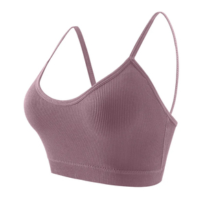 Soutien-gorge de sport sans couture en nylon respirant à maintien élevé, imprimé côtelé, col carré, bretelles halter, pour femme - Product Image 2