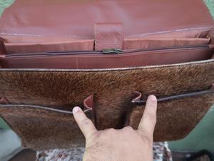 Sacoche pour ordinateur portable en cuir pleine fleur avec poils, style vintage, sac bandoulière messager pour homme avec compartiment rembourré LHLB-0010 - Product Image 5