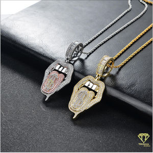 Joyería de Plata de Ley 925 para hombre de Hip Hop con chapado en rodio VVS Lab Grown Diamond Iced Mouth Tongue Pendant Charm White Gold - Product Image 5