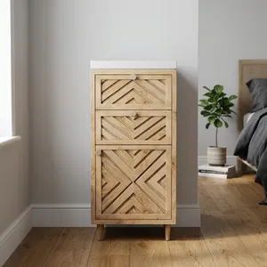 Modern Mango Wooden Bathroom Cabinet with <b>2</b> <b>Drawer</b> and 1 Door Natural Finish Freestanding <b>Storage</b> <b>Unit</b> - Product Image 6