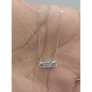 Round Cut Diamond Three Stone Bar <b>Pendant</b> Necklace <b>Solid</b> White <b>Gold</b> Prong Setting Horizontal Triple Cluster Linked Chain - Product Image 1