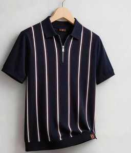 Camiseta de Manga Corta de Algodón Tejido para Hombre, con Cierre, Corte Regular, Anti-Pilling, con Ribete Azul, Blanco y Rojo - Product Image 2