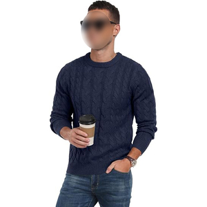 Pull en maille torsadée anti-boulochage pour homme, col rond, manches longues, couleur unie, en viscose/coton, chaud, 280g - Product Image 4