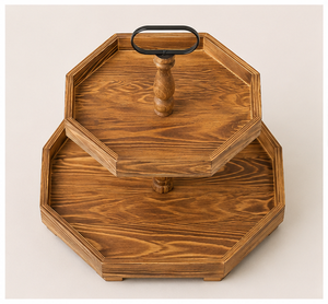 Vintage 2 Tiered Wooden Cake Stand Farmhouse Hexagon Dessert <b>Display</b> Tray for Weddings and <b>Coffee</b> Bar Decor Best Price - Product Image 2