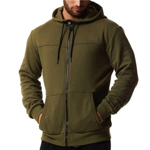 Sudadera con Capucha y Cremallera para Hombre, Color Verde Oliva, Estilo Casual, Corte Regular, para Otoño, Tejido de Punto, Color Sólido, con Bolsillo Frontal - Product Image 1
