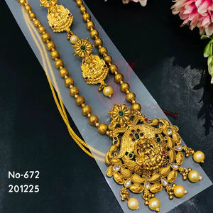 Collar Largo Lakshmi de Joyería de Templo, Chapado en Oro Antiguo, Estilo Bengali Occidental, para Novias, Étnico, para Compromiso, Aniversario, Joyería de Imitación - Product Image 1
