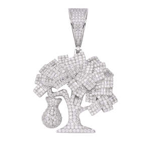 Colgante Money Tree de Moissanita, Chapado en Rodio, Plata 925, Corte Baguette, Micro Pavé, Diseño de Lujo, Unisex, para Uso Diario - Product Image 6