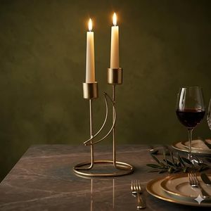 Juego de 2 Portavelas Cónicos de Metal Dorado Moderno, Portavelas Minimalistas con Acabado en Latón, Centro de Mesa Decorativo para Comedor - Product Image 3