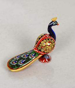 Estatua de Pavo Real de Madera Pintada a Mano con Colores Vibrantes y Arte Tradicional Indio Meenakari, Escultura Decorativa - Product Image 4