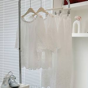 Minimalist White <b>A</b>-<b>Line</b> Lace <b>Skirt</b> with Embroidery High Waist <b>Knee</b>-<b>Length</b> 100% Cotton for Casual Everyday Look - Product Image 2