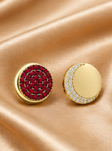Boucles d'oreilles clous rondes en argent sterling 925 plaqué or avec rubis rouge CZ pour femmes, bijoux de créateur de luxe faits à la main - Product Image 6