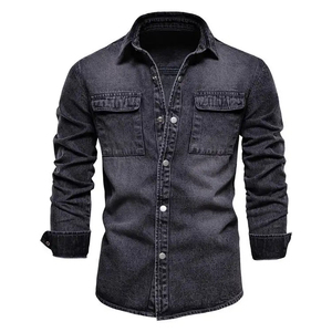 Veste en jean bleue et noire pour homme, mode automne, tendance cool, vestes en jean pour homme, manteau décontracté, vêtements d'extérieur, service OEM personnalisé - Product Image 1