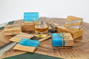 Handmade Wooden Resin River Coasters Artistic Fusion <b>Drinkware</b> Modern Rustic Tabletop Decor Stylish Resin Wood <b>Accessories</b> Set - Product Image 4