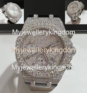 Montre personnalisée en moissanite VVS1, acier inoxydable serti de pierres, testée par un testeur, montre de luxe pour homme - Montre pour lui - Product Image 3