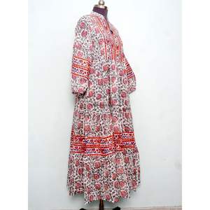 Nuevo Vestido Casual para Mujer con Estampado Artesanal, Manga Abullonada, Cuello en V, Tallas Grandes, Silueta en A, Botones, Largo hasta el Tobillo y Cintura Natural - Product Image 5